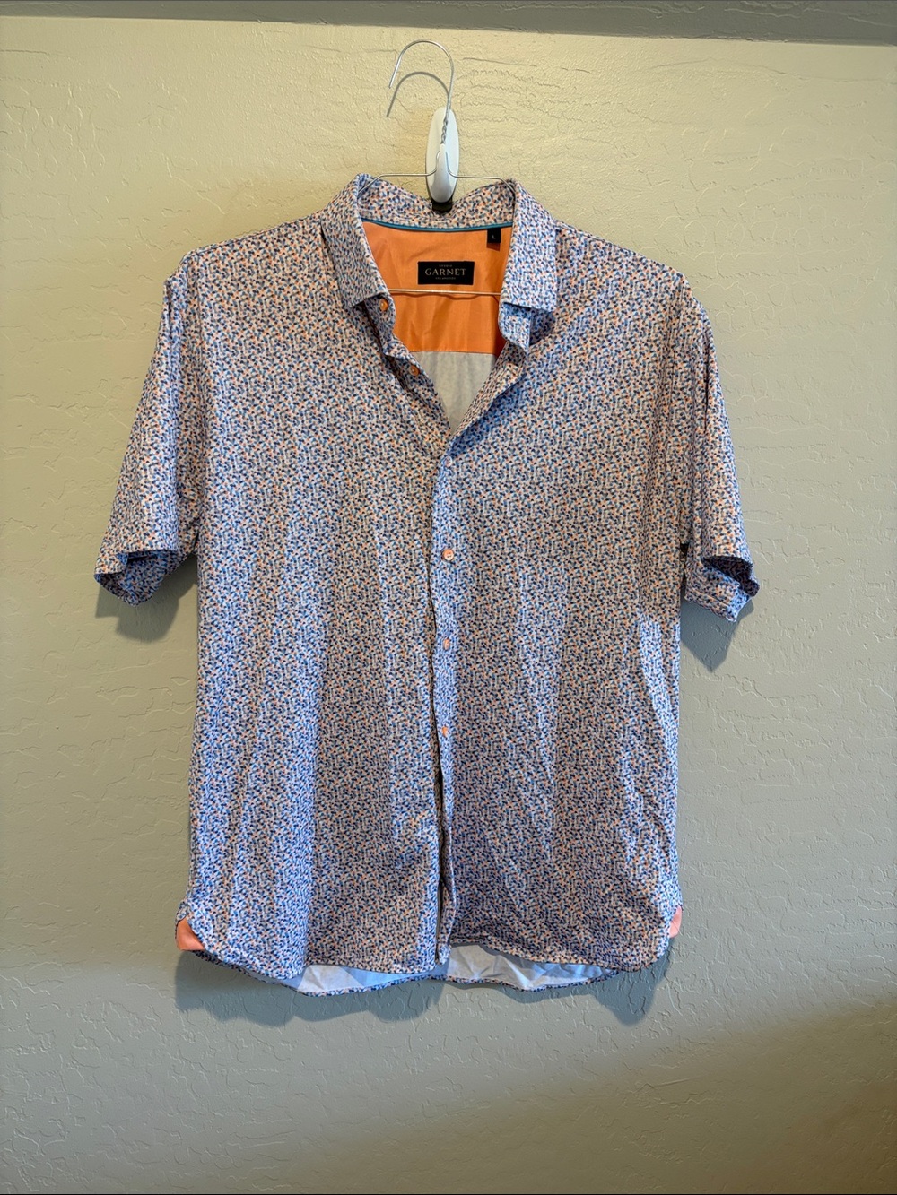 Garnet Hill Short-Sleeve Button-Down Shirt in Blue and Orange Microprint